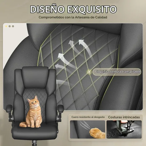 Vista 4 de Silla de oficina,Silla de oficina grande y alta de cuero con Negro