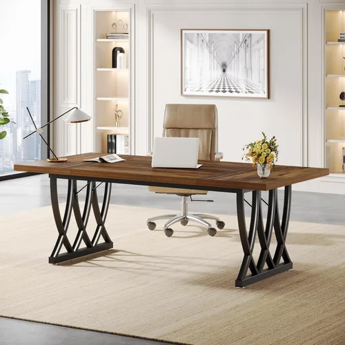 Vista 8 de Tribesigns Escritorio ejecutivo de 70.86 pulgadas, escritorio grande para oficina en casa con marco de metal grueso, mesa de estudio rectangular