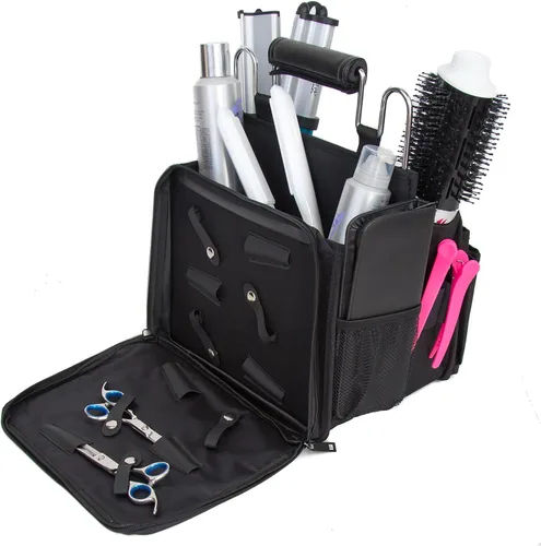 Vista 2 de Estuche abierto para estilista - Bolsa de peluquería con marco de metal resistente - Bolsa de estilista - Bolsa de cosmetología - Organizador