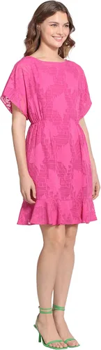 Vista 3 de Donna Morgan Vestido con cuello barco y mangas tipo kimono y dobladillo con volantes para mujer