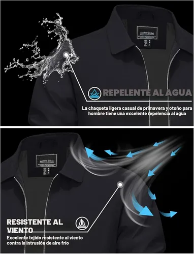 Vista 4 de TACVASEN Chaqueta Cortavientos Ligera para Hombre con Cremallera Completa Cuello Plegable Chaquetas Abrigo Casual Ligero con Bolsillos con Cremallera