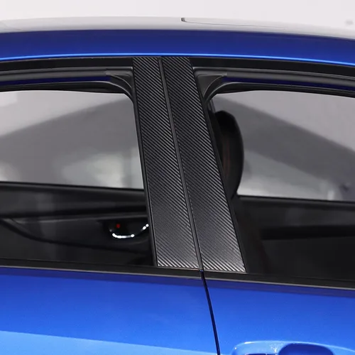 Vista 6 de Calcomanía negra de fibra de carbono con textura de pilar central, compatible con Subaru WRX 2022 2023, adhesivo lateral de carrocería de automóvil