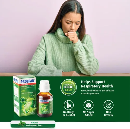 Vista 2 de Jarabe Prospan/Abrilar para la tos y la congestión nasal con extracto patentado de hoja de hiedra inglesa EA575 para adultos - Alivia la tos, alivio