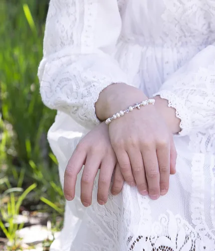 Vista 3 de Pulsera infantil de plata de ley con cruz para primera comunión, bautismo o bautizo