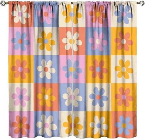 Vista 27 de Cortina de Ventana de Mediados de Siglo con Explosiones de Estrellas, Cortinas con Estampado de Inspiración Atómica para Sala de Estar Dormitorio