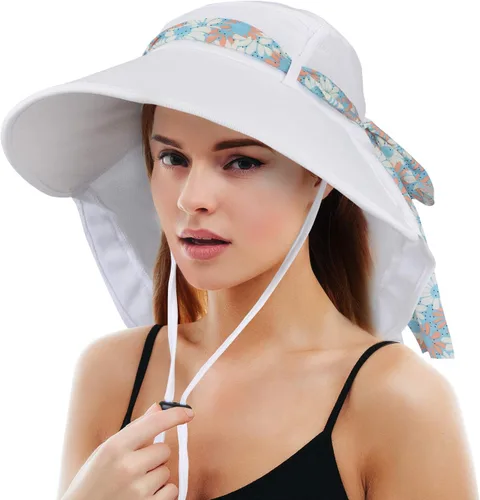 Vista 17 de Solaris UPF 50+ Gorro de ala ancha para mujer - Tamaño pequeño, ligero y plegable, gorro floral refrescante con solapa para el cuello #1 Gris