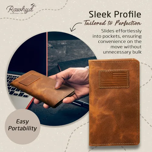 Vista 7 de RAW HYD - Cartera larga de cuero para hombres Funda de chequera doble un gran regalo para hombres