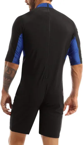 Vista 4 de Traje de baño de una pieza de manga corta para hombre con protección solar y cremallera en la parte trasera