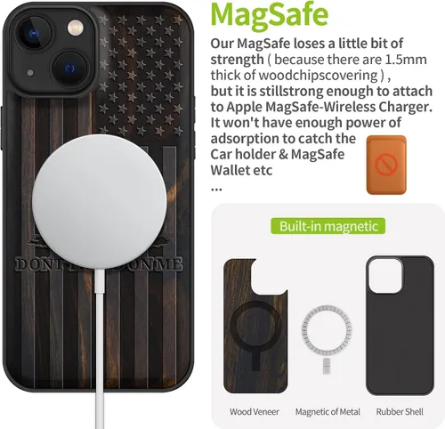 Vista 5 de Carveit Funda magnética de madera para iPhone 13 [madera natural y TPU suave] Funda protectora de madera única a prueba de golpes compatible