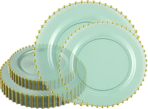 Vista 9 de Plasticpro - Juego de platos combinados de 32 piezas de plástico para cena, platos desechables de plástico elegantes y resistentes para fiestas de 7