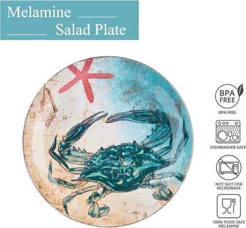 Vista 2 de UP UPware - Juego de platos redondos para ensalada de melamina de cangrejo, platos redondos para risotto, pasta y ensalada, sin BPA, aptos