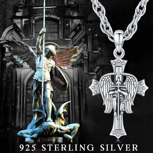 Vista 6 de Brisskaari Collar ovalado de San MiguelSan Cristóbal para mujeres y hombres plata de ley 925 collar con colgante de amuleto de San Patricio arcángel
