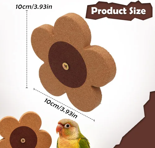 Vista 7 de Juguete masticable de corcho con forma de flor de 3 piezas con spinner, 2 piezas de repuesto, juguete de loro de madera natural para pájaros