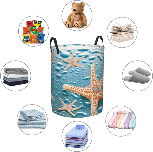 Vista 6 de Beautiful starfish print Circular Hamper Waterproof Storage Bin Organizer Basket Laundry Hamper With Handles For Clothes Toys Small