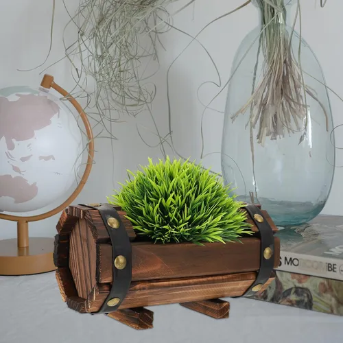 Vista 5 de Maceta rústica de madera con barril para whisky, maceta de flores para suculentas, contenedor para patio, jardín, patio trasero