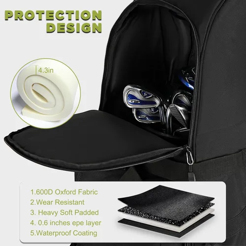 Vista 3 de WOLT Bolsa de viaje de golf con sistema de soporte antiimpacto, funda de viaje de golf acolchada suave para líneas aéreas, tela Oxford resistente