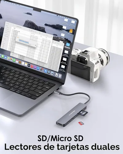Vista 3 de LENTION Hub USB C 7 en 1, HDMI 4K a 60Hz, PD de 100 W, lector de tarjetas Gris espacial