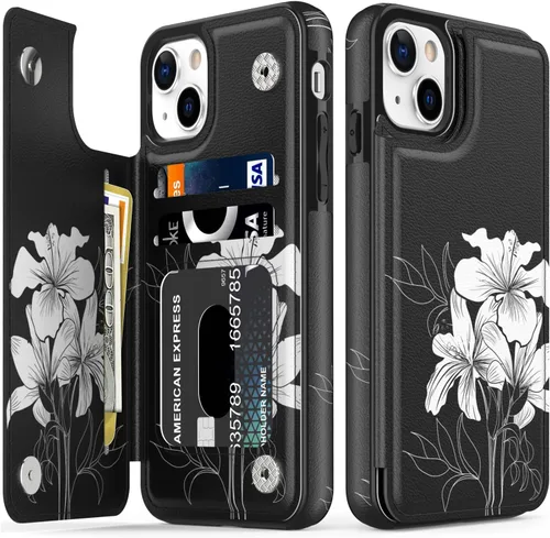 Vista 206 de LETO para iPhone 15 Pro Funda tipo cartera - Tapa tipo folio con patada - Diseños de moda - Tarjetero - Funda protectora para mujeres y niñas - 6.1