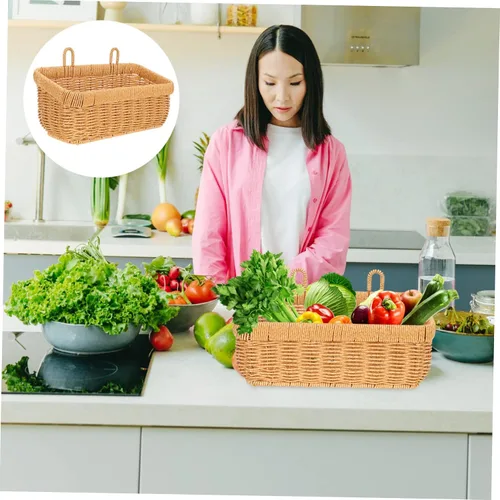 Vista 2 de Cesta de cebolla colgante tejida a mano, contenedor de almacenamiento de pared para despensa del hogar, cesta decorativa de almacenamiento
