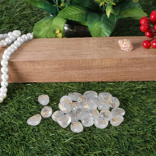 Vista 7 de cosynee Piedras preciosas curativas de runas con bolsa (cuarzo transparente)