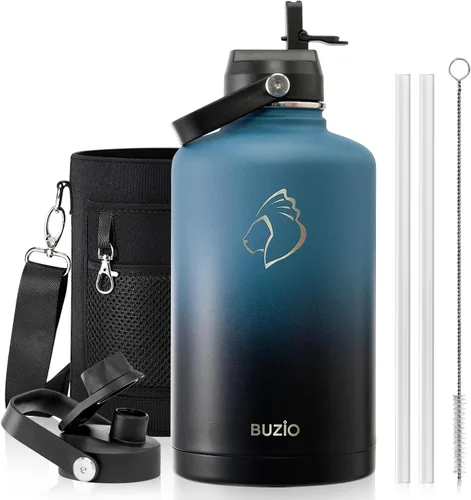 Vista 79 de BUZIO Botella de agua aislada de 24 oz, frasco de agua de boca ancha de acero inoxidable con tapa de pajita, frío durante 48 horas a prueba de Negro