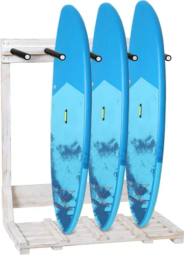 Vista 10 de MyGift Estante vertical independiente para tablas de surf de 4 pies de alto, estilo casa de playa, soporte de almacenamiento para tabla de remo SUP