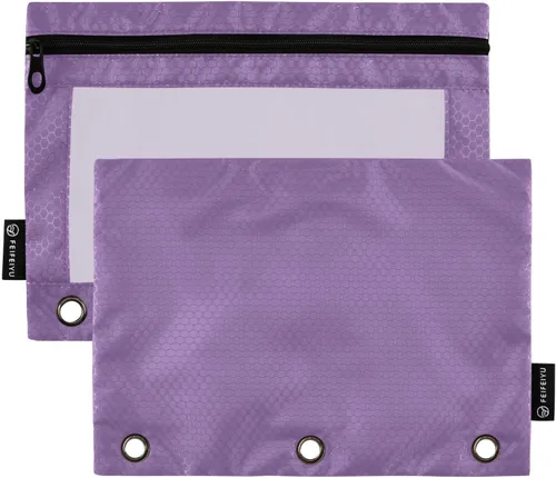 Vista 20 de Estuche negro de 3 anillas para lápices, paquete de 2 unidades, impermeable, de plástico transparente, con cremallera, organizador de documentos