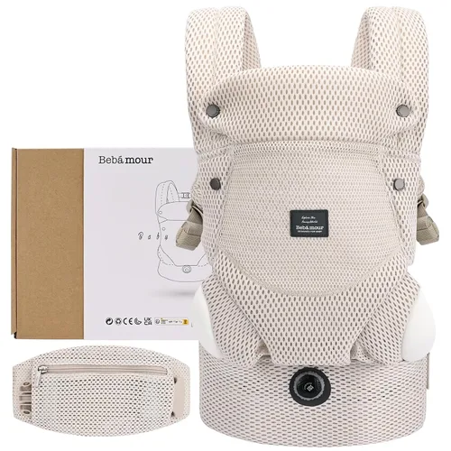 Vista 10 de Bebamour Portabebés ergonómico transpirable para 7 a 32 libras, perilla ajustable para desarrollar la cadera del bebé, portabebés de malla de aire