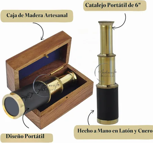 Vista 3 de Telescopio de latón de mano de 6" pulgadas con caja de madera - Navegación pirata 6" Negro