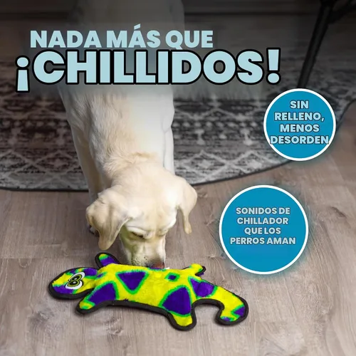 Vista 6 de Outward Hound Durablez Gecko - Juguete de peluche grande sin relleno para cachorros y perros, interactivo, suave pero resistente, sin ensuciar Geco