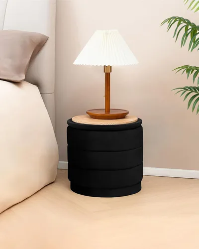 Vista 8 de B FSOBEIIALEO Otomana redonda de almacenamiento de terciopelo con bandeja, otomana plegable con mesa auxiliar de almacenamiento, reposapiés