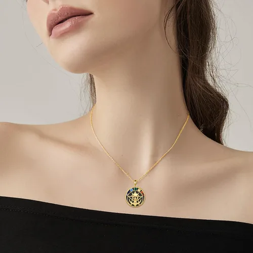 Vista 2 de LUHE Collar de plata de ley con dije de pentagrama de chakras y luna, pentáculo, celta, pagano, wiccano, amuleto mágico para mujeres, adolescentes