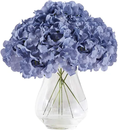 Vista 21 de Flores de hortensias artificiales rosa polvoriento, 10 cabezas de flores de seda de hortensia falsas para centros de mesa de boda, ramos de 10