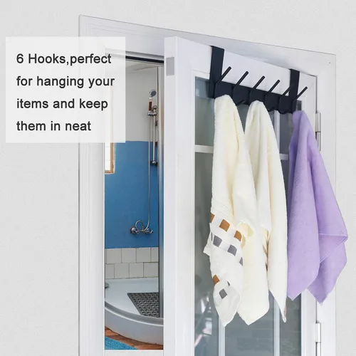 Vista 3 de WEBI Ganchos sobre la Puerta Colgador de Puerta, Toallero sobre la Puerta con 6 Ganchos para Colgar, Colgador de Abrigos y Toallas para Puerta Negro