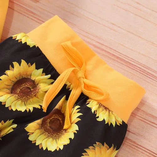 Vista 6 de Conjunto de ropa para bebé recién nacida, 3 piezas, camiseta y pantalones de girasol, conjunto de ropa
