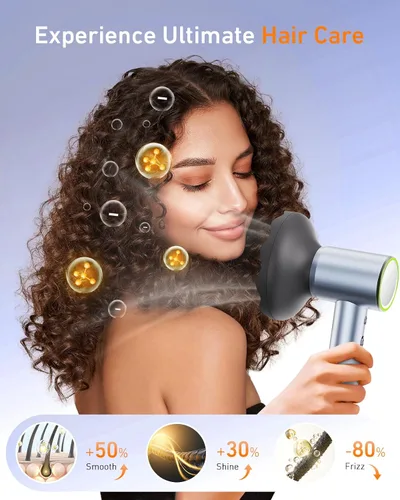 Vista 3 de Secador de pelo de alta velocidad con difusor, secador iónico de 110,000 RPM para secado rápido, secador de pelo portátil de bajo ruido con control