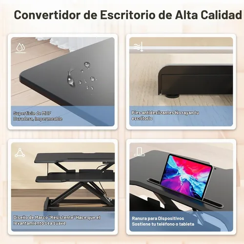 Vista 5 de Convertidor de escritorio de pie de 32 pulgadas, elevador de Negro