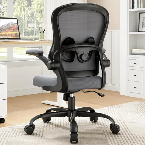 Vista 10 de Silla de oficina ergonómica – Silla de escritorio ergonómica – Silla de oficina cómoda de malla para el hogar con ruedas, soporte lumbar ajustable