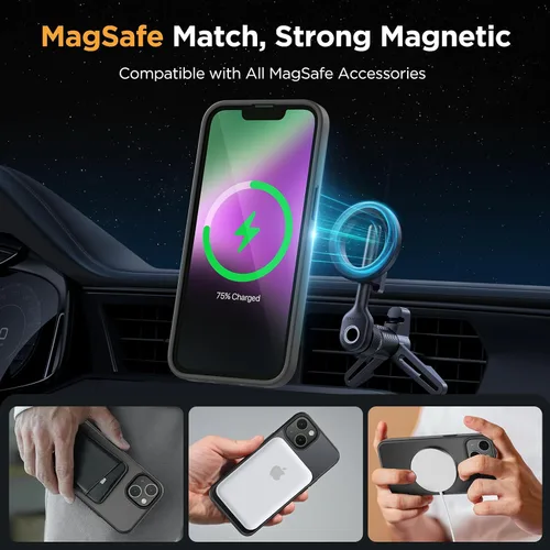 Vista 3 de Miracase - Funda magnética para iPhone 14 Plus de 6.7 pulgadas (compatible con MagSafe) (con 2 protectores de pantalla), protección de grado Negro