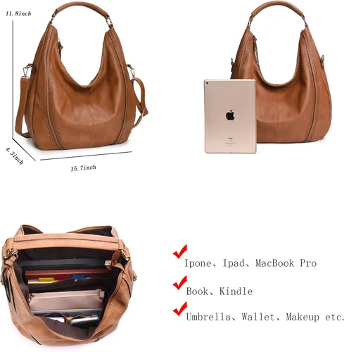 Vista 4 de Bolsos Hobo para mujer, bolsos grandes, bolsos de diseñador de piel sintética de gran tamaño, bolsos cruzados de hombro elegantes
