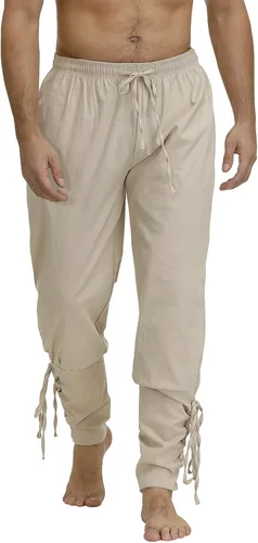 Vista 3 de Pantalones de hombre con vendaje de tobillo y puños estilo renacentistas, medievales, vikingos y navegador, disfraz para cosplay de pirata
