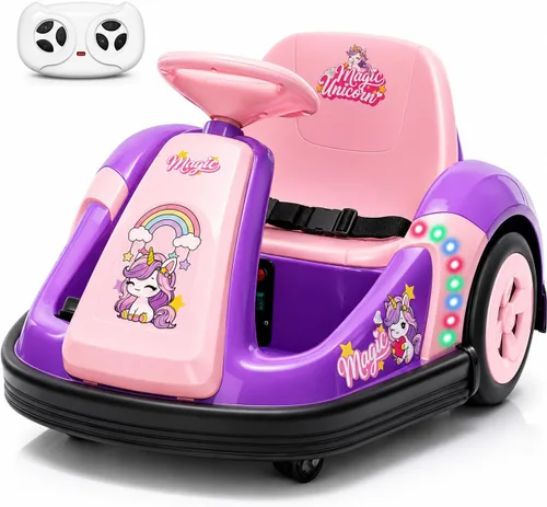 Vista 16 de coche chocón de 12V para niños pequeños con rueda grande, coche de paseo giratorio de 360° con control remoto, cinturón de seguridad, música, luces