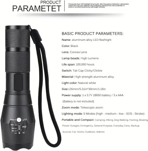 Vista 7 de Paquete de 3 linternas superbrillantes, linterna LED de alto lúmenes con haz zoomable, mini linternas para acampar, senderismo, pasear perros