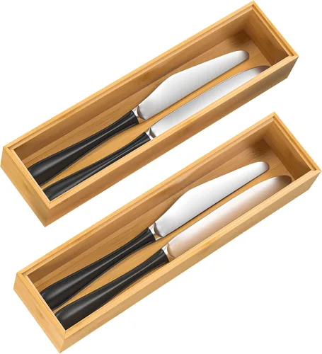 Vista 10 de VeyFey Bandeja de cubiertos para cajón, organizador apilable de bambú para cajones de cocina, 9 x 3 x 2 pulgadas, juego de 2
