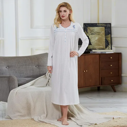 Vista 3 de Keyocean - Camisón para mujer, 100% algodón, suave, cálido, cómodo, ropa de dormir y descanso para otoño e invierno