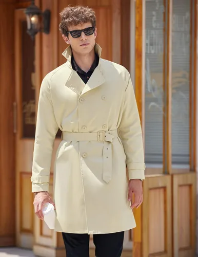 Vista 4 de COOFANDY Gabardina ajustada para hombre, con doble botonadura y cuello de solapa con cinturón