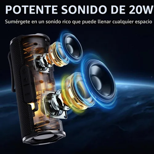 Vista 6 de COOPERS Altavoz Bluetooth portátil, altavoz Bluetooth inalámbrico, altavoces impermeables IPX5 con luces RGB, graves profundos de sonido estéreo