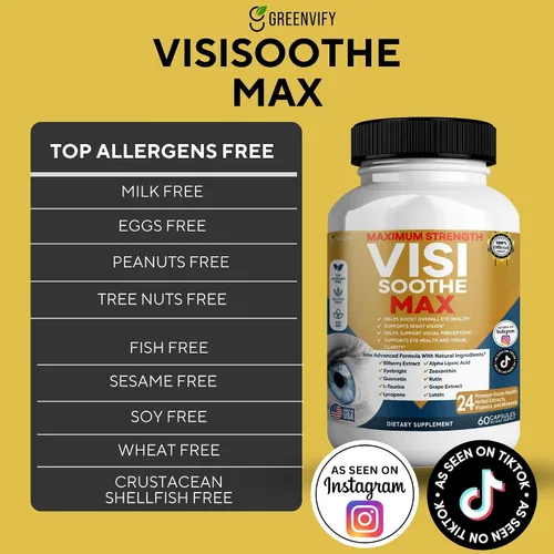 Vista 2 de Vision Soothe Max Suplemento para la salud ocular, 60 cápsulas, 24 extractos de hierbas con vitaminas y minerales, máxima fuerza (1)