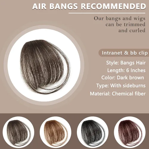 Vista 2 de 2 piezas de flequillo con clip de cabello humano real, flequillo falso con clip para el cabello para mujeres, flequillo tenue curvado con postizos
