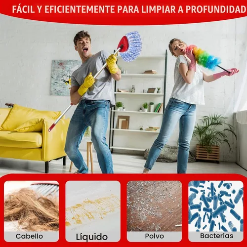 Vista 5 de O-Cedar - Cabezal de trapeador giratorio, base, mango de repuesto para sistema RinseClean 2 tanques, 4 repuestos de fregona de microfibra, 1 base